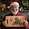 Christmas Santa Claus on Motorcycle, Charcuterie Board Engraving