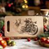 Christmas Santa Claus on Motorcycle, Charcuterie Board Engraving