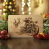 Christmas Santa Claus on Motorcycle, Charcuterie Board Engraving