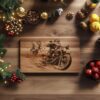 Christmas Santa Claus on Motorcycle, Charcuterie Board Engraving