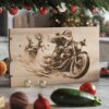 Christmas Santa Claus on Motorcycle, Charcuterie Board Engraving