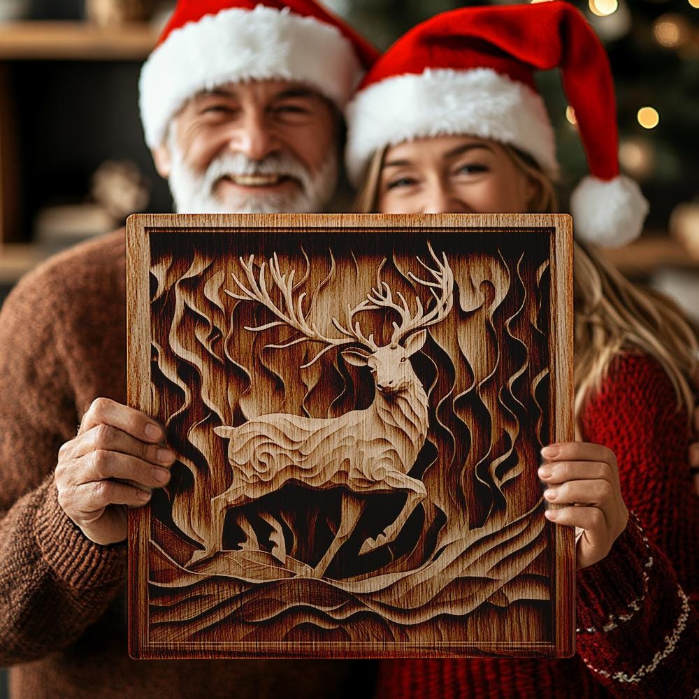 Grabado láser 3D: reno navideño | PNG para Glowforge y más