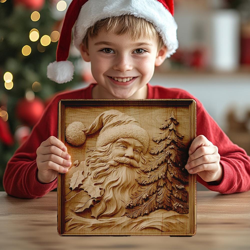 File per incisione laser 3D: Babbo Natale e abete | PNG per Glowforge e altro