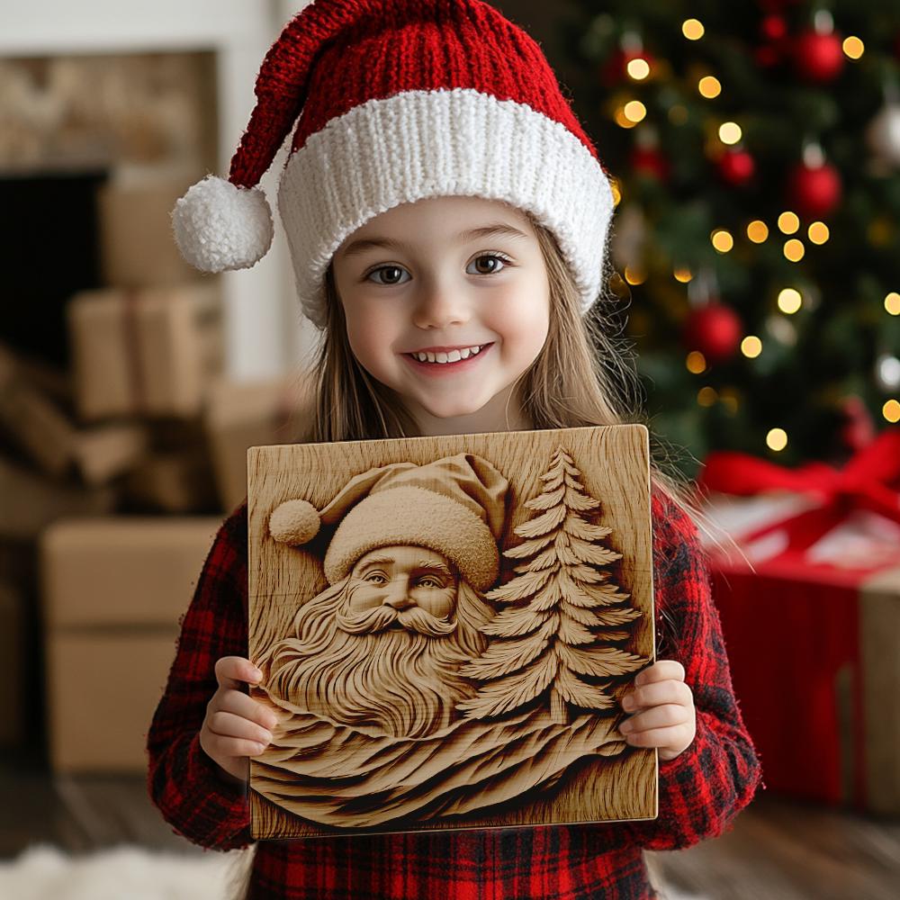 Incisione laser 3D: Babbo Natale e pino | PNG per Glowforge & altro