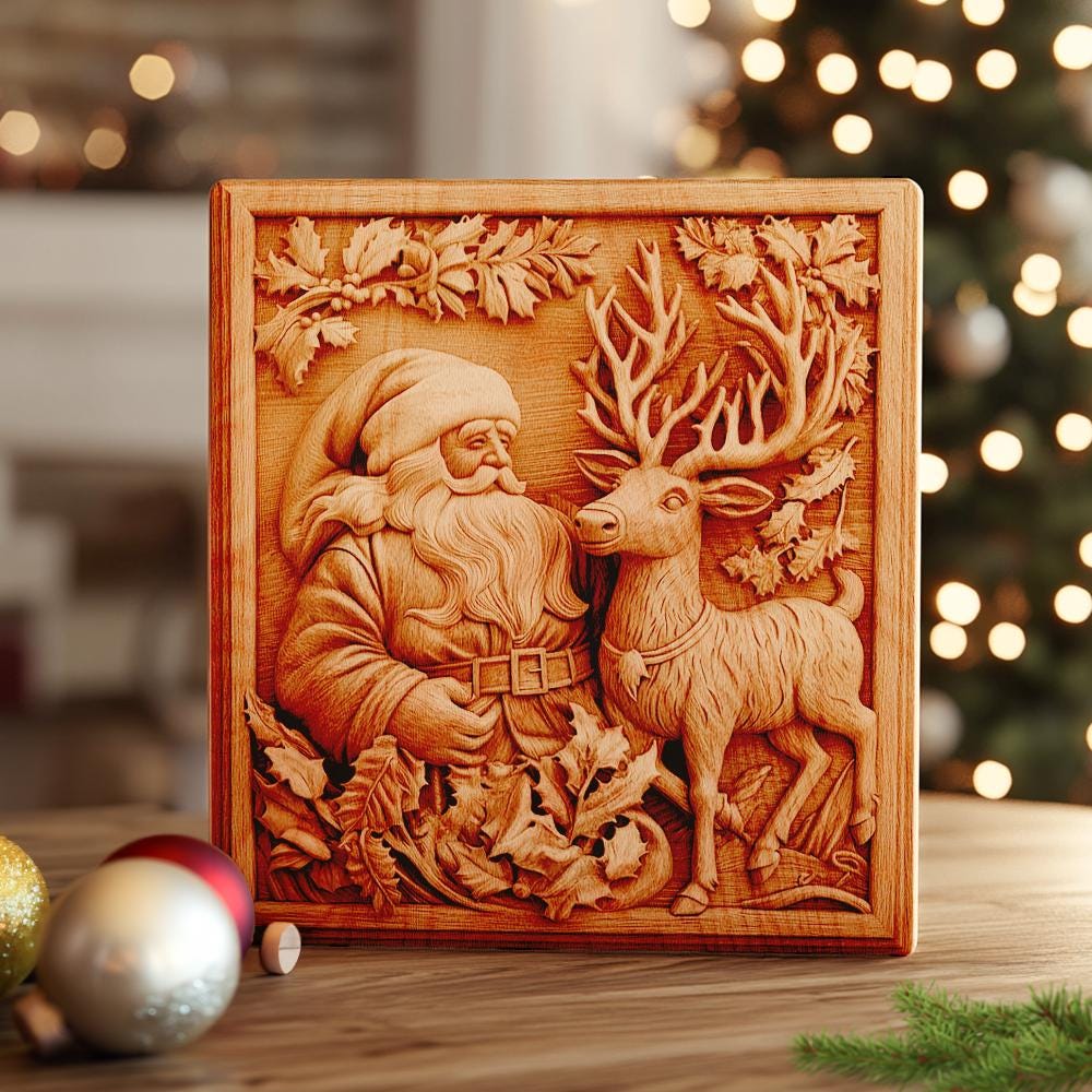 3D Laser Engraving: Santa & Reindeer | PNG for Engravers