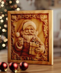 3D Laser Engraving: Smiling Santa with Gift |