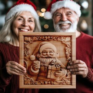 3D Laser Engraving: Smiling Santa with Gift |