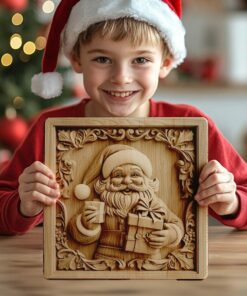 3D-Lasergravur: Lachender Weihnachtsmann mit Geschenk | PNG für