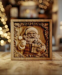 3D-Lasergravur: Lachender Weihnachtsmann mit Geschenk | PNG für