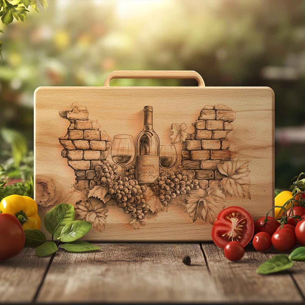 3D Wine Bottle Illusion Charcuterie Board | Laser Engraving File