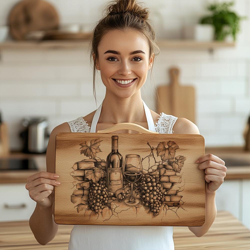 Planche à découper en illusion de bouteille de vin 3D | Fichier de gravure laser