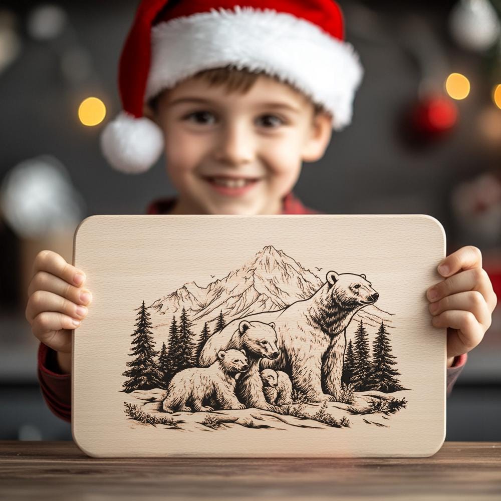 Bear Family Charcuterie Board | Christmas Laser Engraving