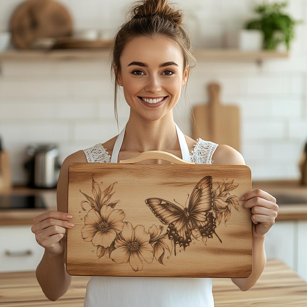 Butterfly & Lotus Charcuterie Board | HQ PNG Laser File