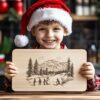 Children Building Snowman Charcuterie Board Engraving | Christmas