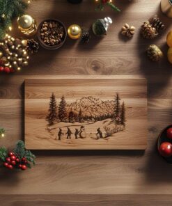 Children Building Snowman Charcuterie Board Engraving | Christmas