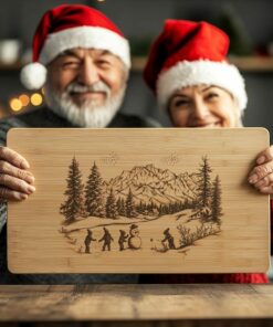 Children Building Snowman Charcuterie Board Engraving | Christmas