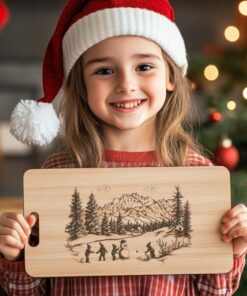 Children Building Snowman Charcuterie Board Engraving | Christmas