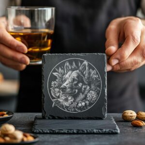 Dog & Flower Slate Coaster Laser Engraving File