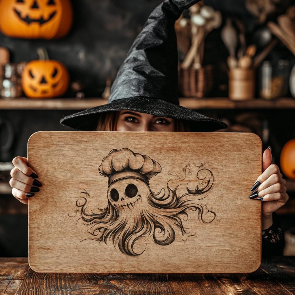 Halloween Charcuterie Board File | Cute Ghost Chef PNG Decor