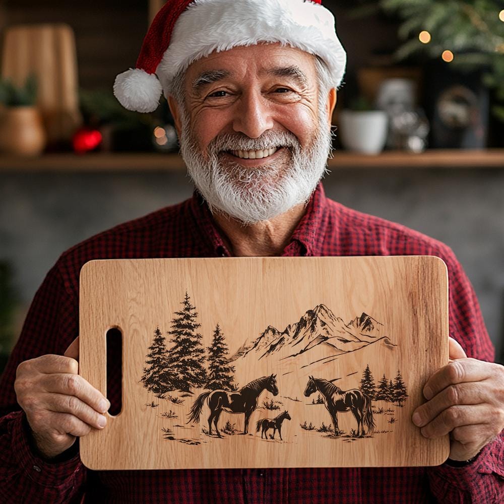 Pferde-Charcuterie-Brett | Weihnachtliches Lasergravur-Datei