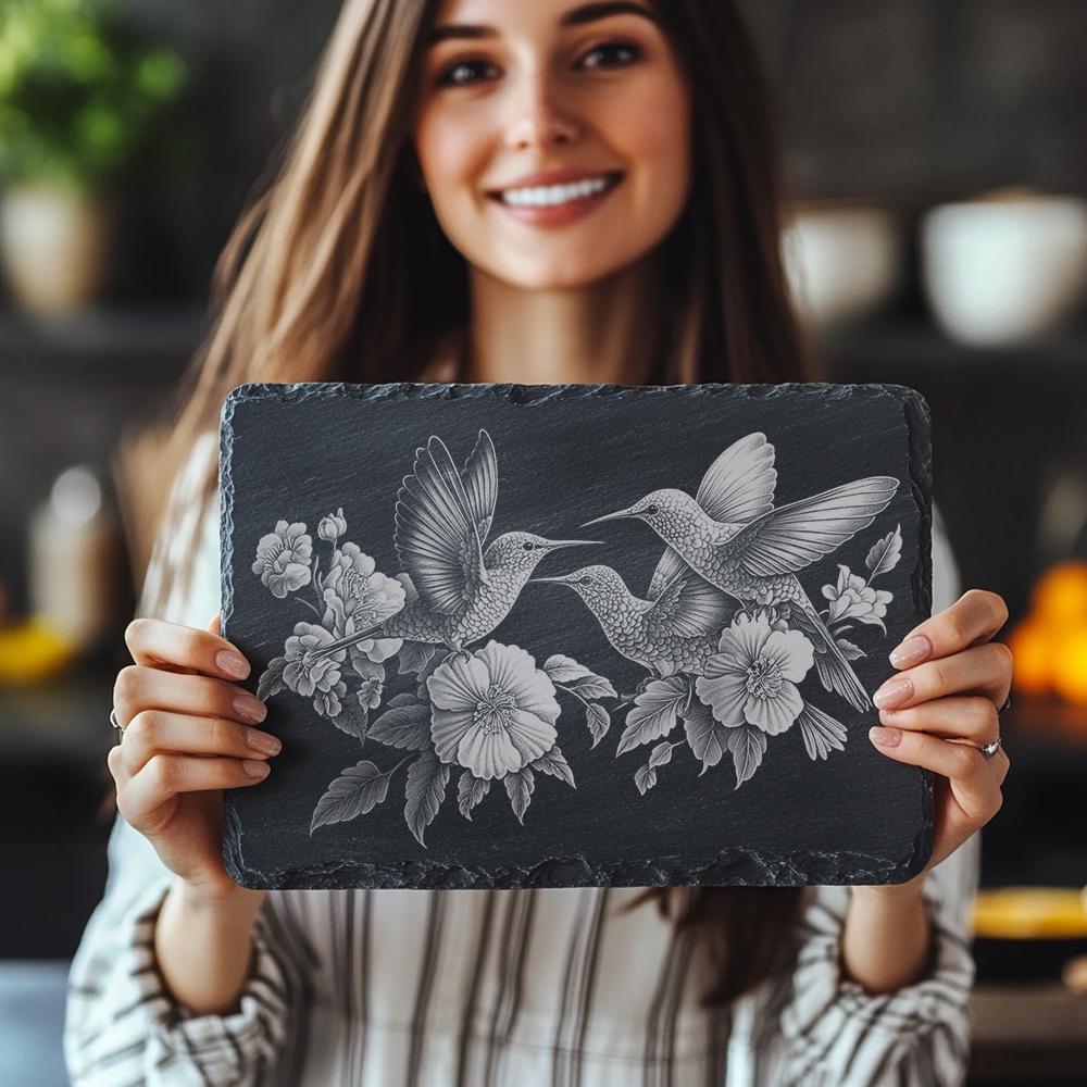 Hummingbird Family Slate Cheese Board | Laser Engraving File