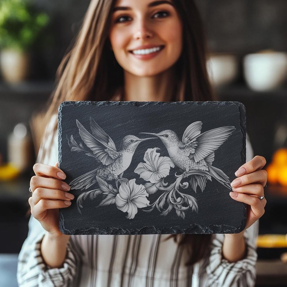 Hummingbirds Slate Cheese Board | Laser Engraving File | Kitchen Decor