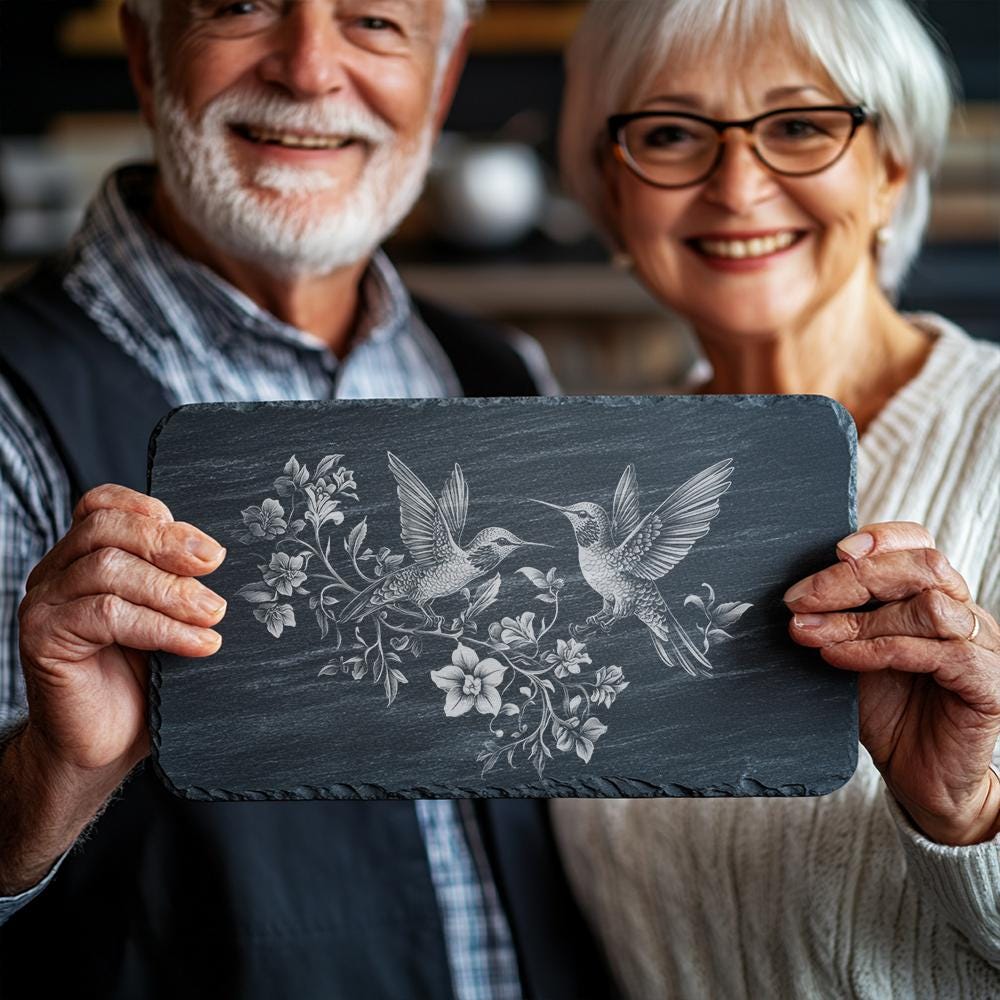 Hummingbirds Slate Cheese Board | Laser Engraving File | Kitchen Decor