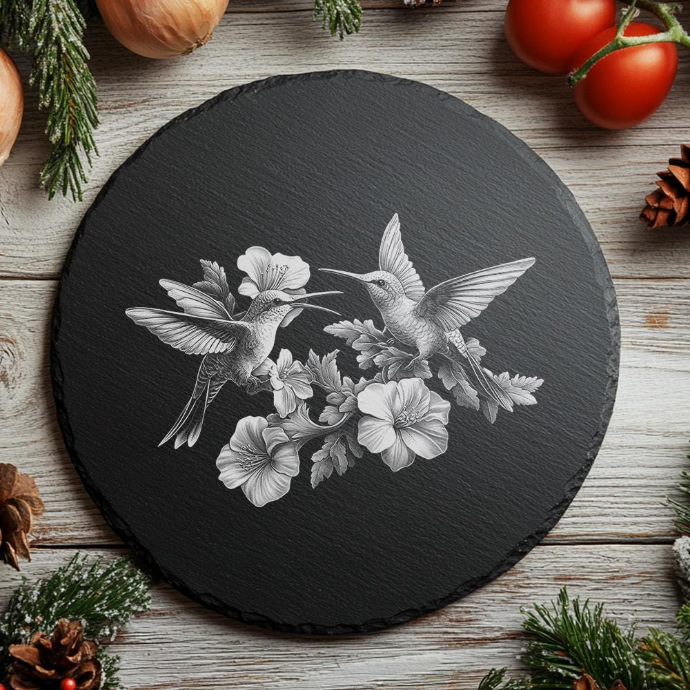 Hummingbirds Slate Chopping Board | Laser Engraving | Kitchen Decor