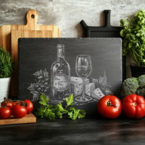 Laser Engraved Slate Cheese Board – Wine & Cheese Design | Kitchen Decor