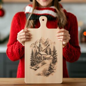 Peaceful Winter Church Charcuterie Board Laser Engraving |