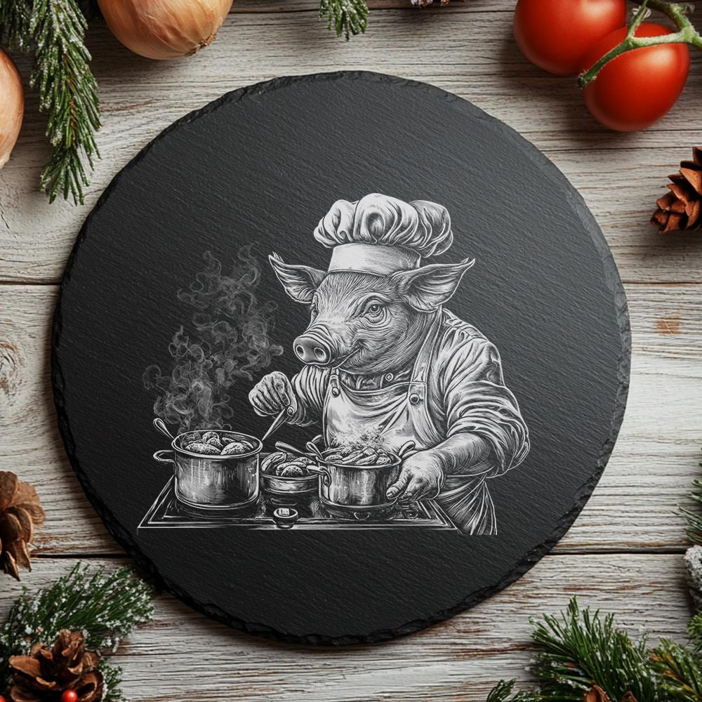 Pig Chef Slate Chopping Board | Laser Engraving PNG | Kitchen Decor