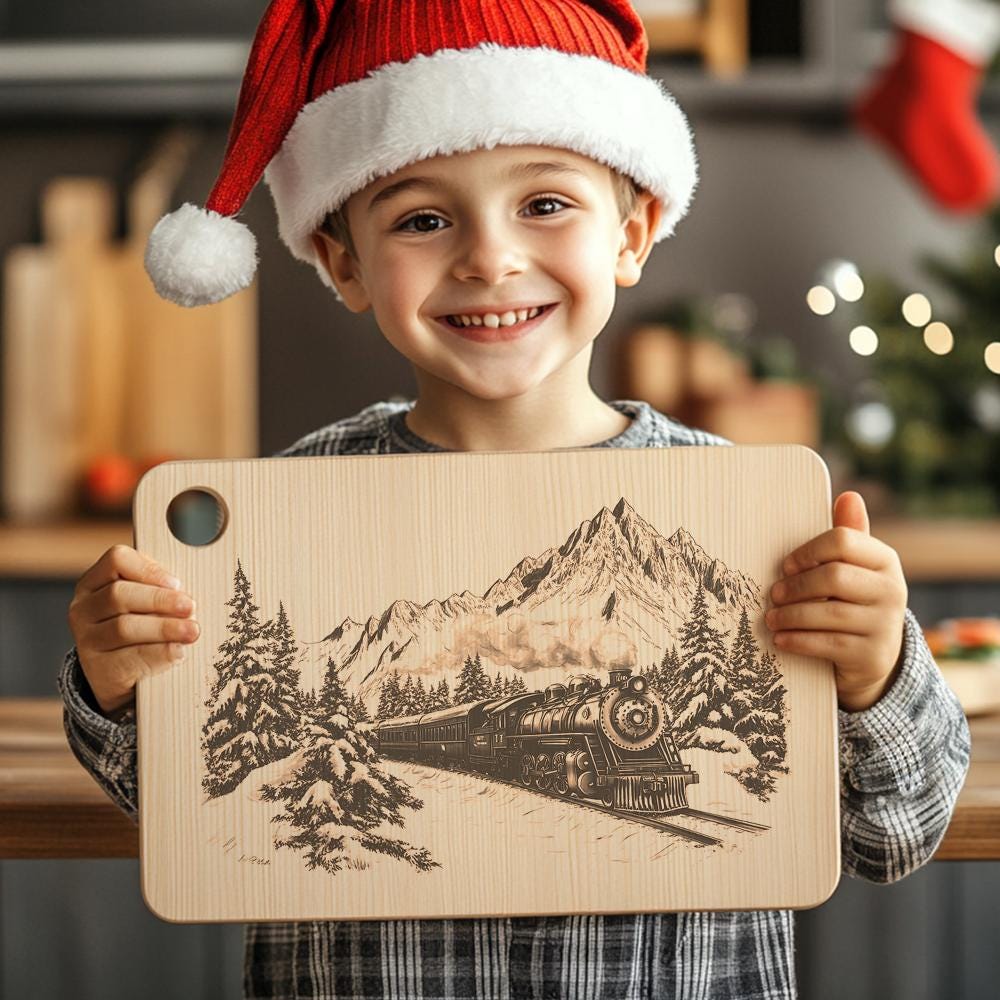 Polar Express Train Charcuterie Board Laser Engraving | Kitchen Decor