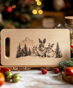 Rabbit Family Charcuterie Board Engraving | Christmas Kitchen