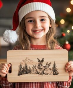 Rabbit Family Charcuterie Board Engraving | Christmas Kitchen