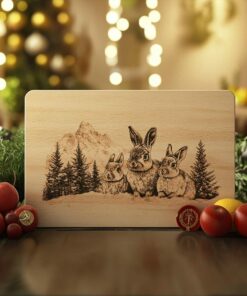 Rabbit Family Charcuterie Board Engraving | Christmas Kitchen