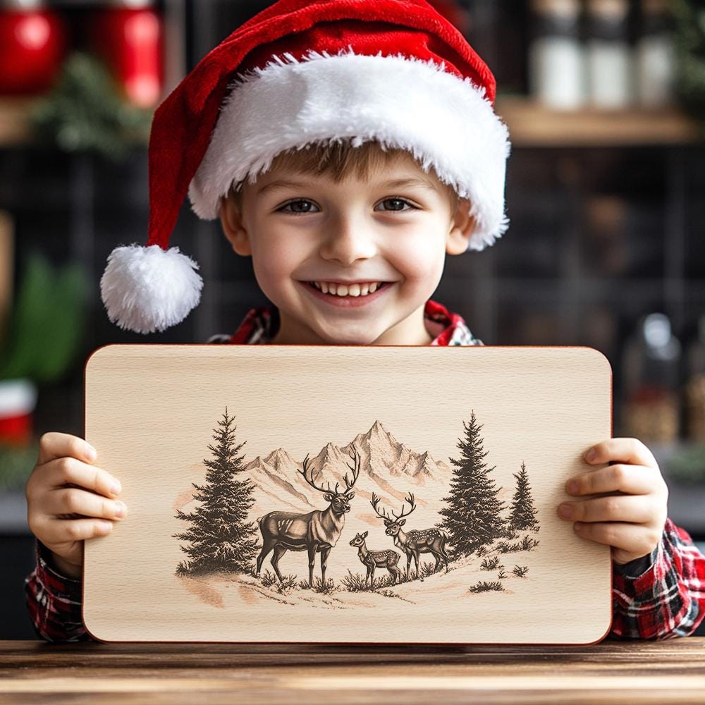 Planche de charcuterie de la famille renne | Fichier de gravure laser de Noël