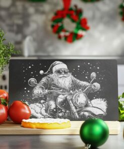 Santa on Motorcycle Slate Cheese Board Engraving |