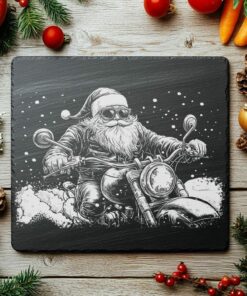 Santa on Motorcycle Slate Cheese Board Engraving |