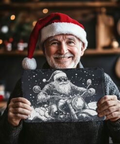 Santa on Motorcycle Slate Cheese Board Engraving |