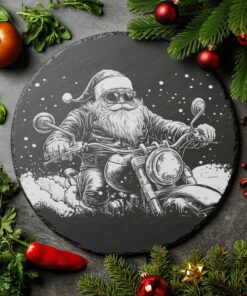 Santa on Motorcycle Slate Cheese Board Engraving |