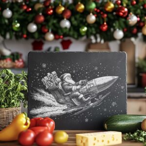 Santa on Rocket Sleigh Slate Cheese Board |