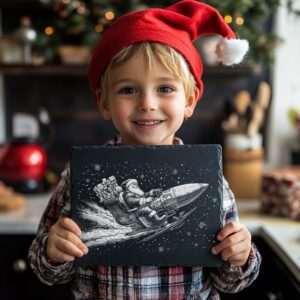 Santa on Rocket Sleigh Slate Cheese Board |