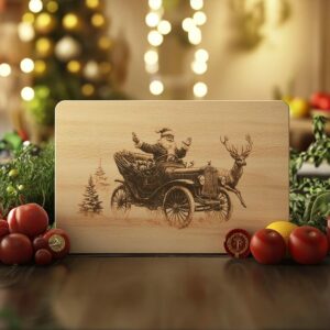 Santa on Vintage Car Charcuterie Board Engraving -