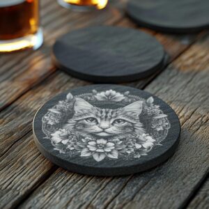 Slate Coaster File | Cat 3D Illusion PNG