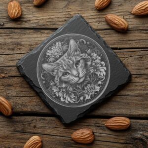 Slate Coaster File | Cat & Flower 3D