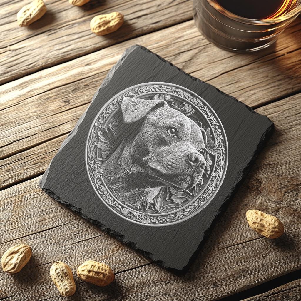 Slate Coaster File | Dog & Flower 3D Illusion PNG Decor