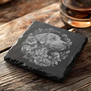 Slate Coaster File | Dog & Flower 3D