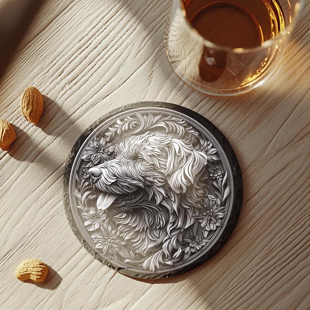 Slate Coaster File | Dog & Flower 3D Illusion PNG Decor