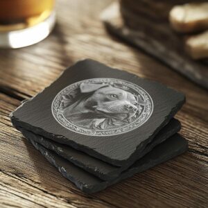 Slate Coaster File | Dog & Flower 3D