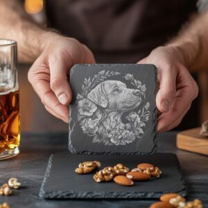 Slate Coaster File | Dog & Flower 3D